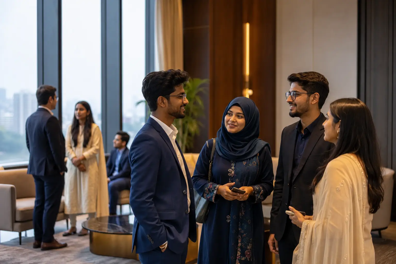 Bangladeshi professionals connecting at a career community gathering