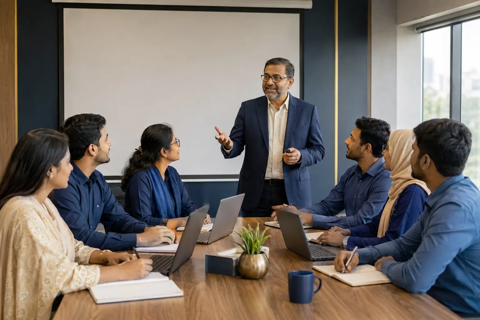A Bangladeshi mentor guiding jobseekers in a practical workshop